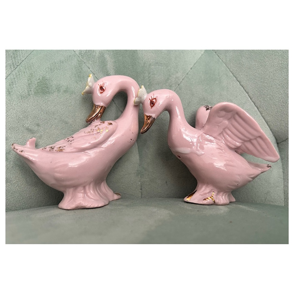 Vintage ceramic Swan? Geese? Salt & Pepper Shakers. Beautifully Hand painted.